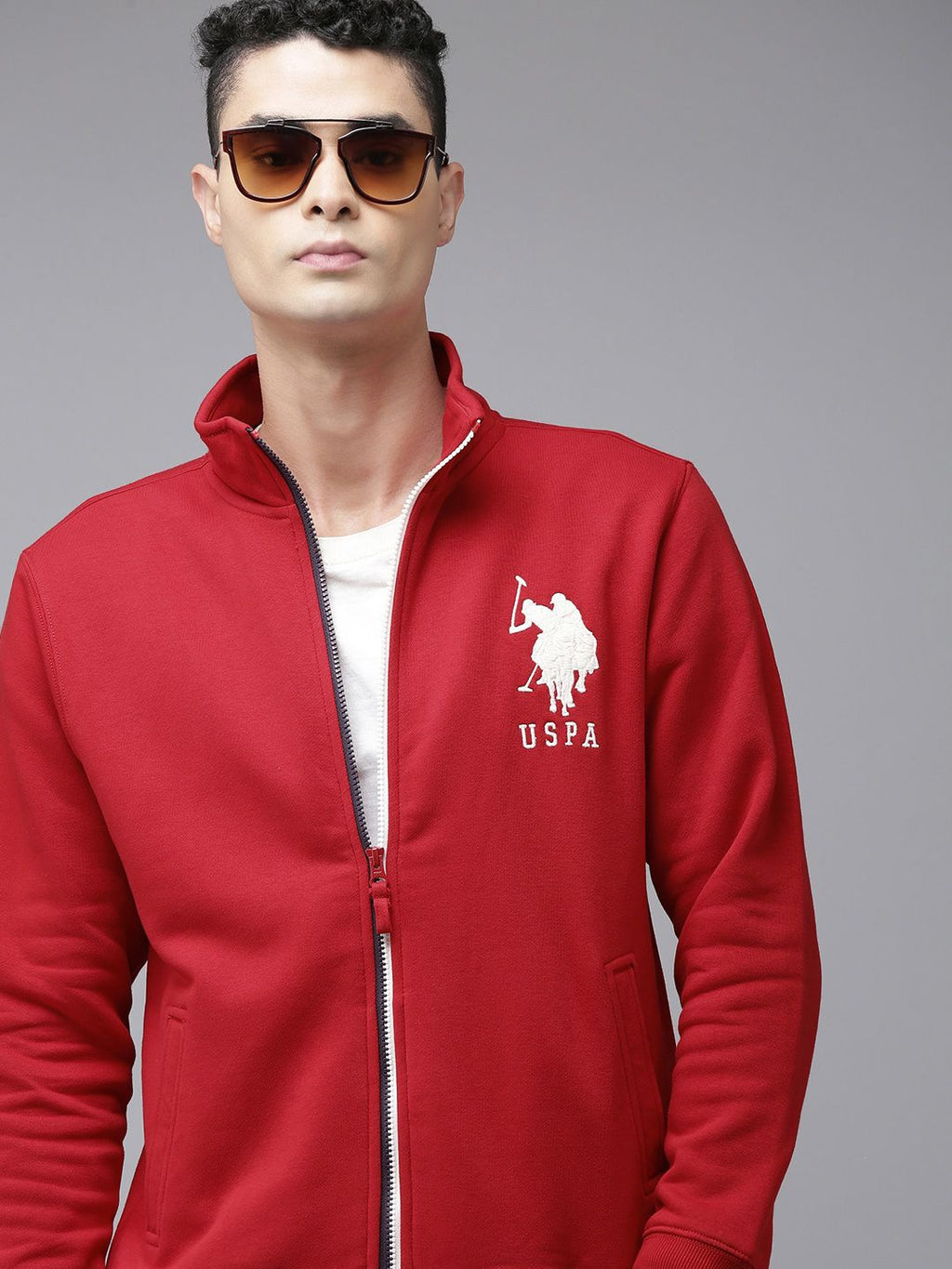 U.S. Polo Assn. U S Polo Assn Men Red Full Sleeves Front Open Sweatshirt