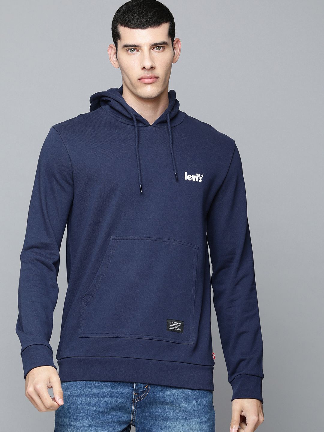  Levis Men Navy Blue Brand Logo Embroidered Hooded Pure Cotton Sweatshirt