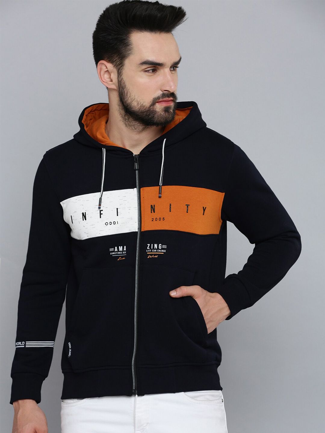  SHOWOFF Typography Printed Hooded Neck Cotton Sweatshirt