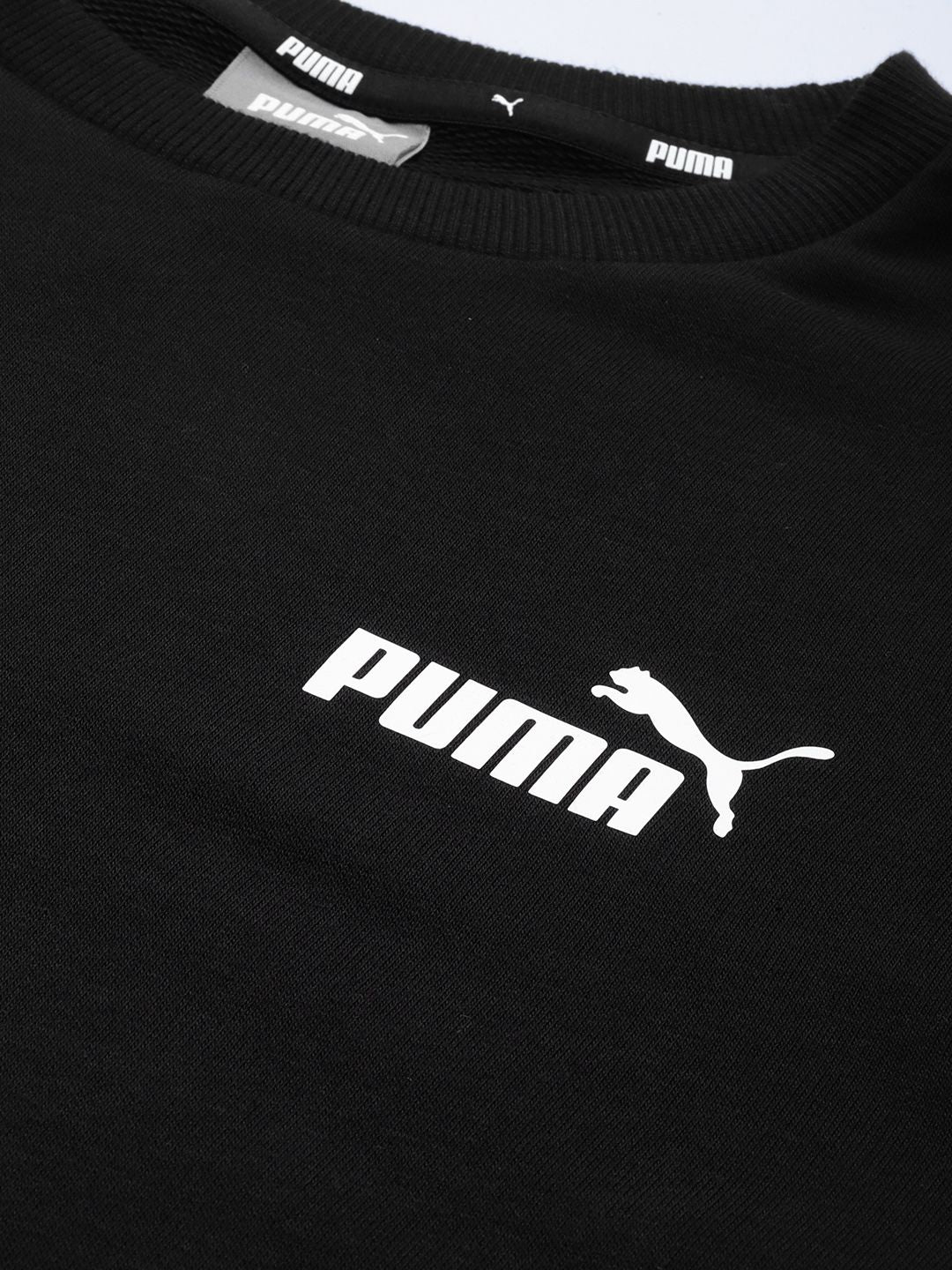  Puma Men Black Brand Logo Printed Tape CrewRegular Fit Pullover Sweatshirt