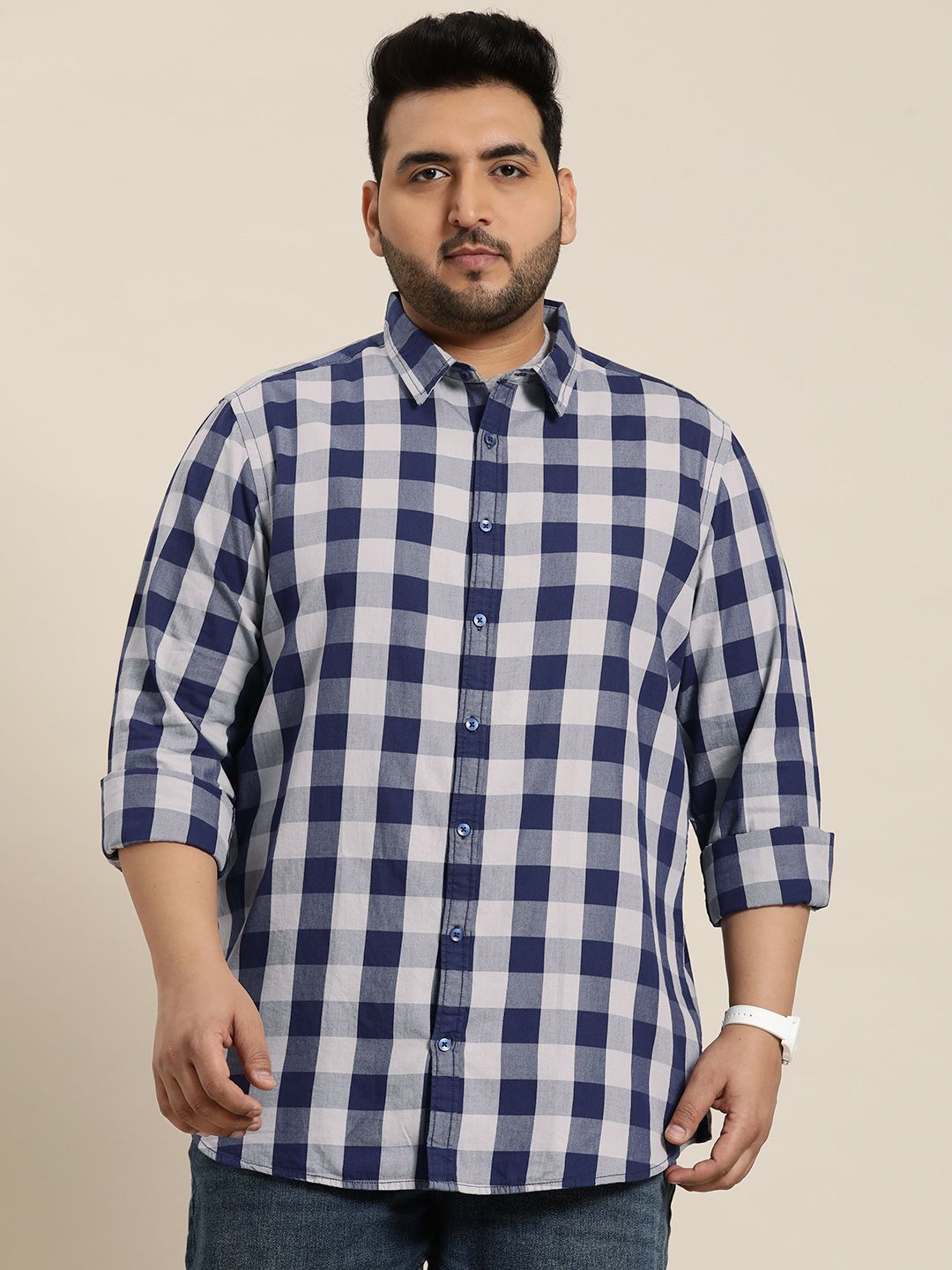  Sztori Men Plus Size Pure Cotton Buffalo Checked Casual Shirt