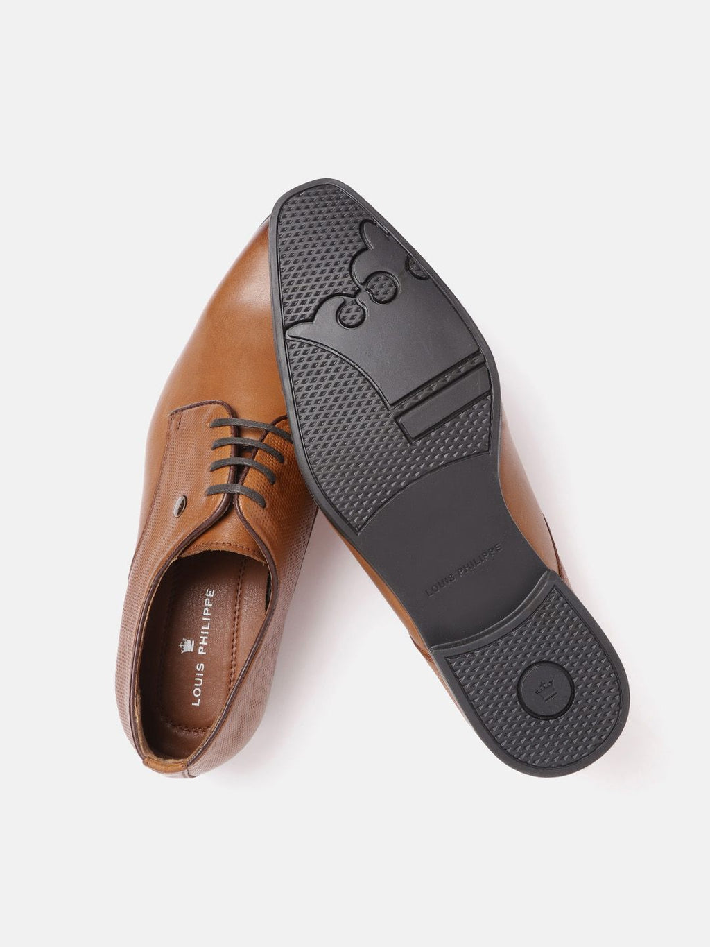  Louis Philippe Men Camel Brown Solid Leather Formal Derbys With Perforated Detail