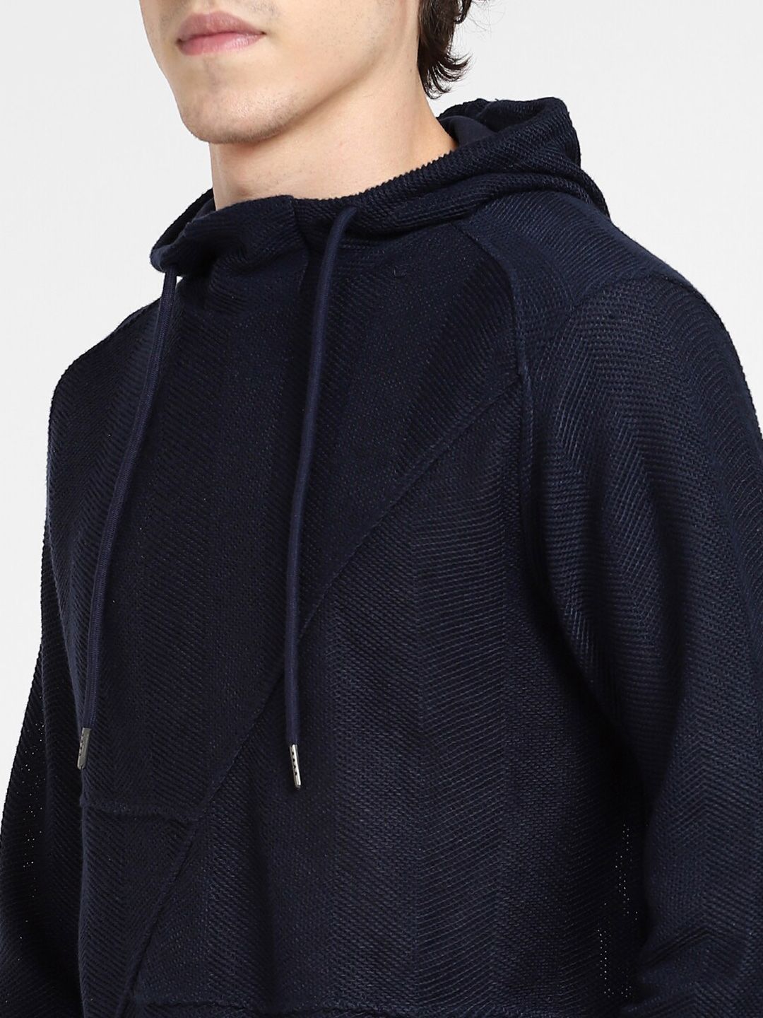 Jack & Jones Men Blue Solid Hooded Sweatshirt