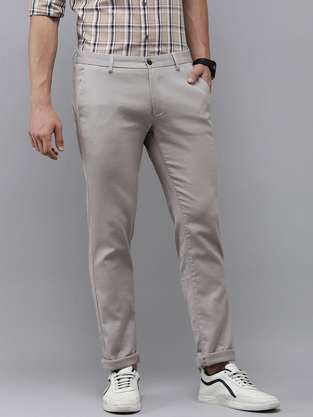  Arrow Sport Men Textured Original Slim Fit Casual Trousers