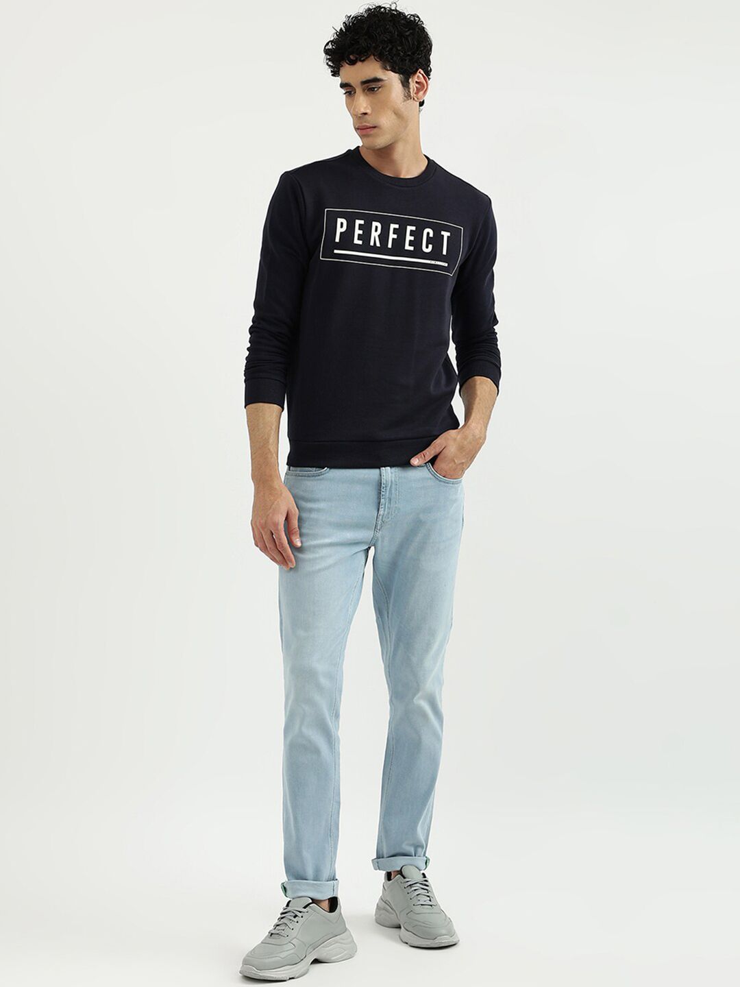  United Colors Of Benetton Men Navy Blue Printed Sweatshirt