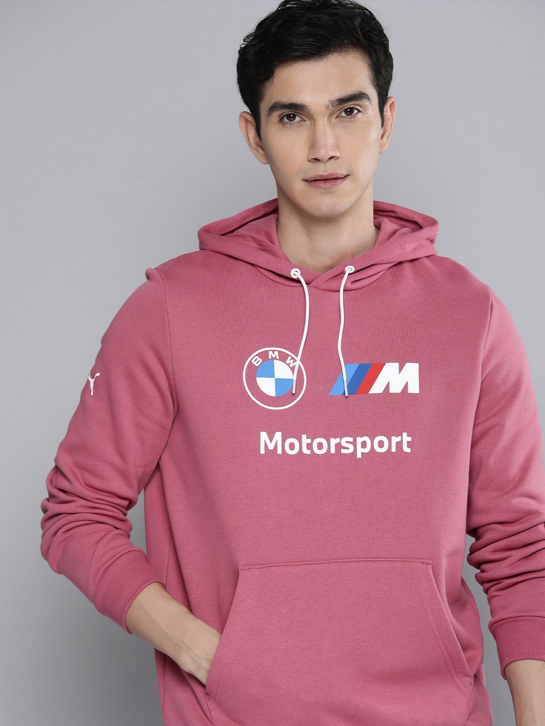  PUMA Motorsport Men Dusty Pink BMW ESS FLEECE Printed Hooded Motorsports Sweatshirt