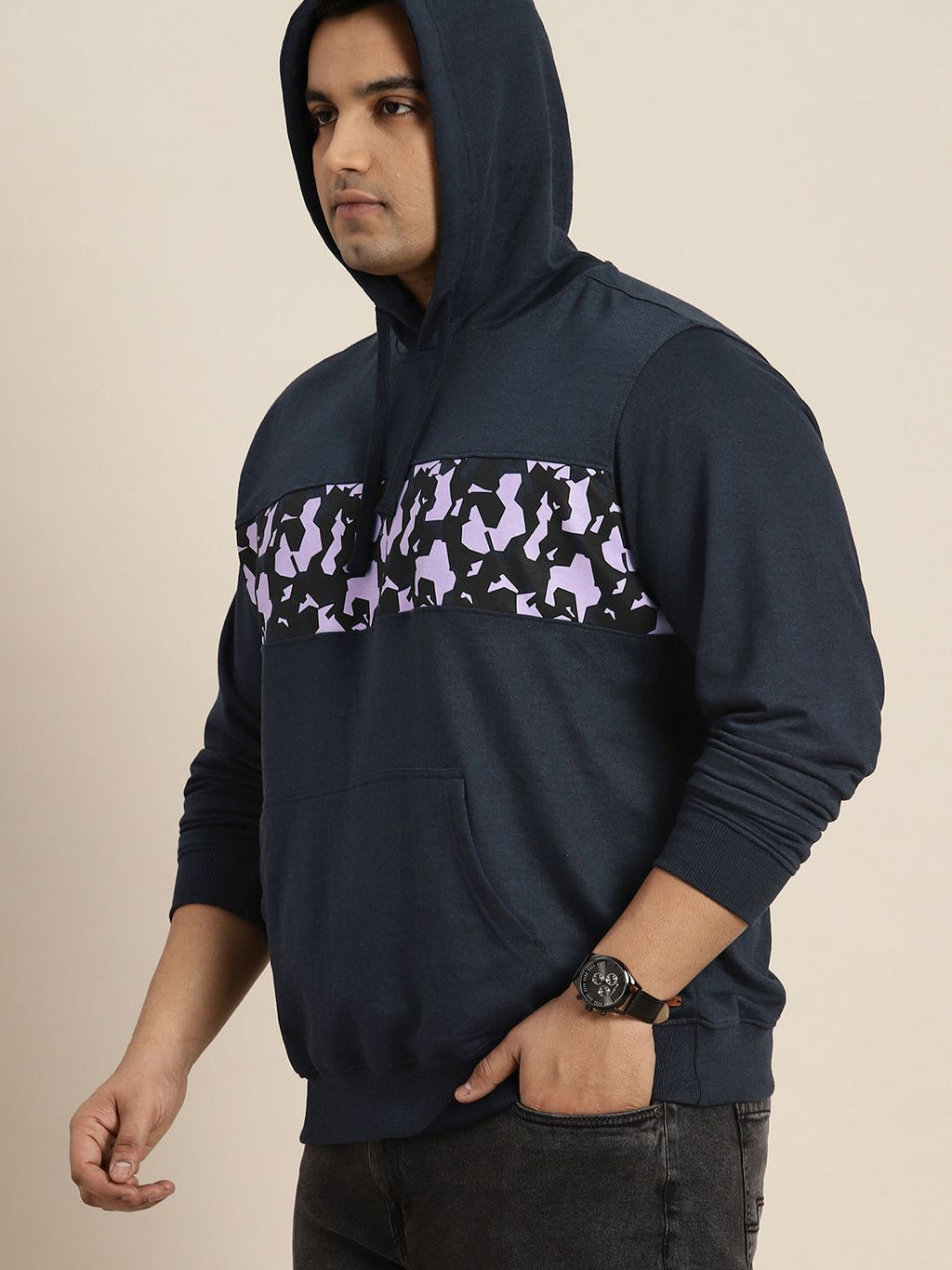  Sztori Men Plus Size Printed Hooded Sweatshirt