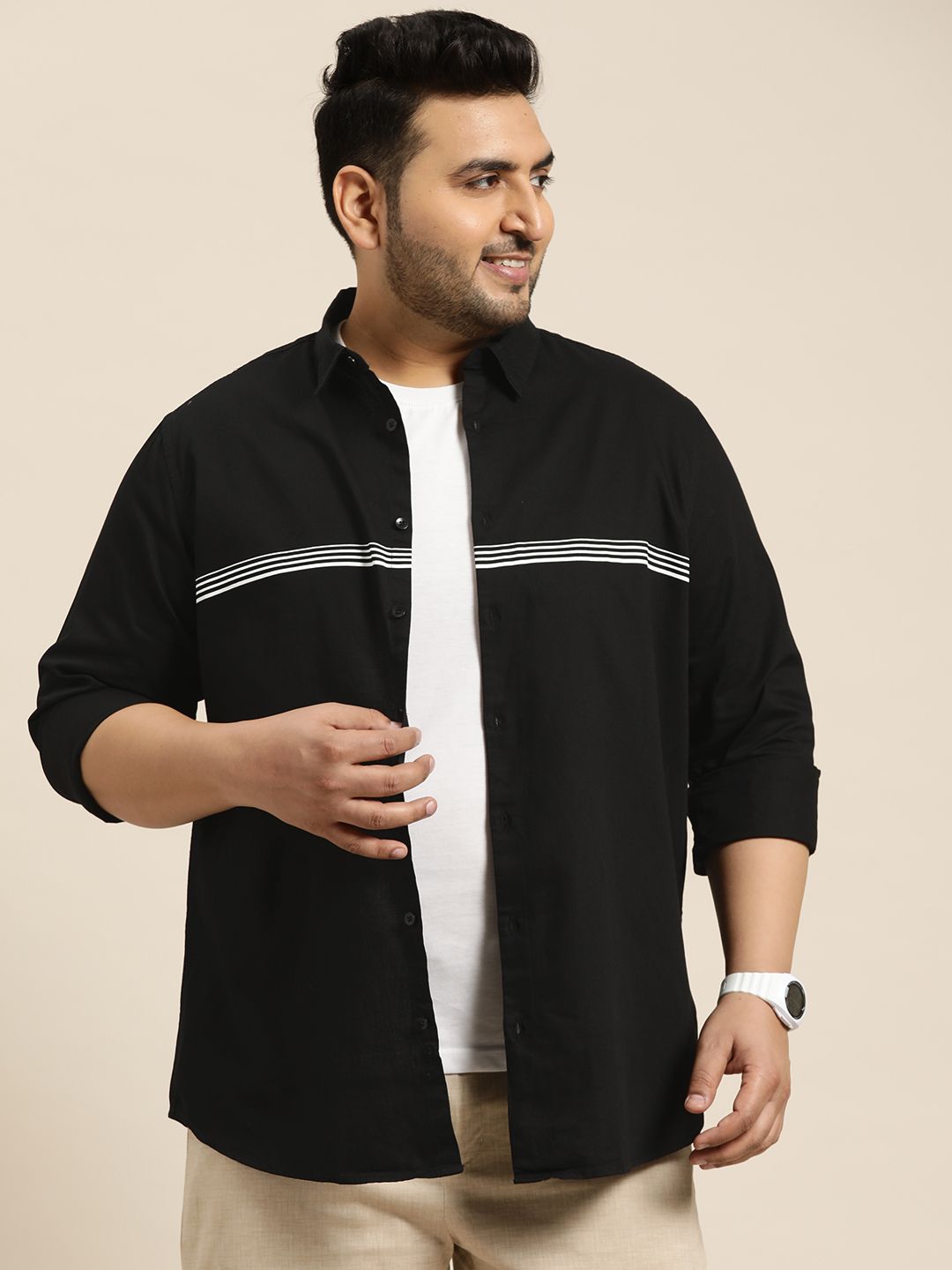  Sztori Plus Size Horizontal Striped Casual Shirt