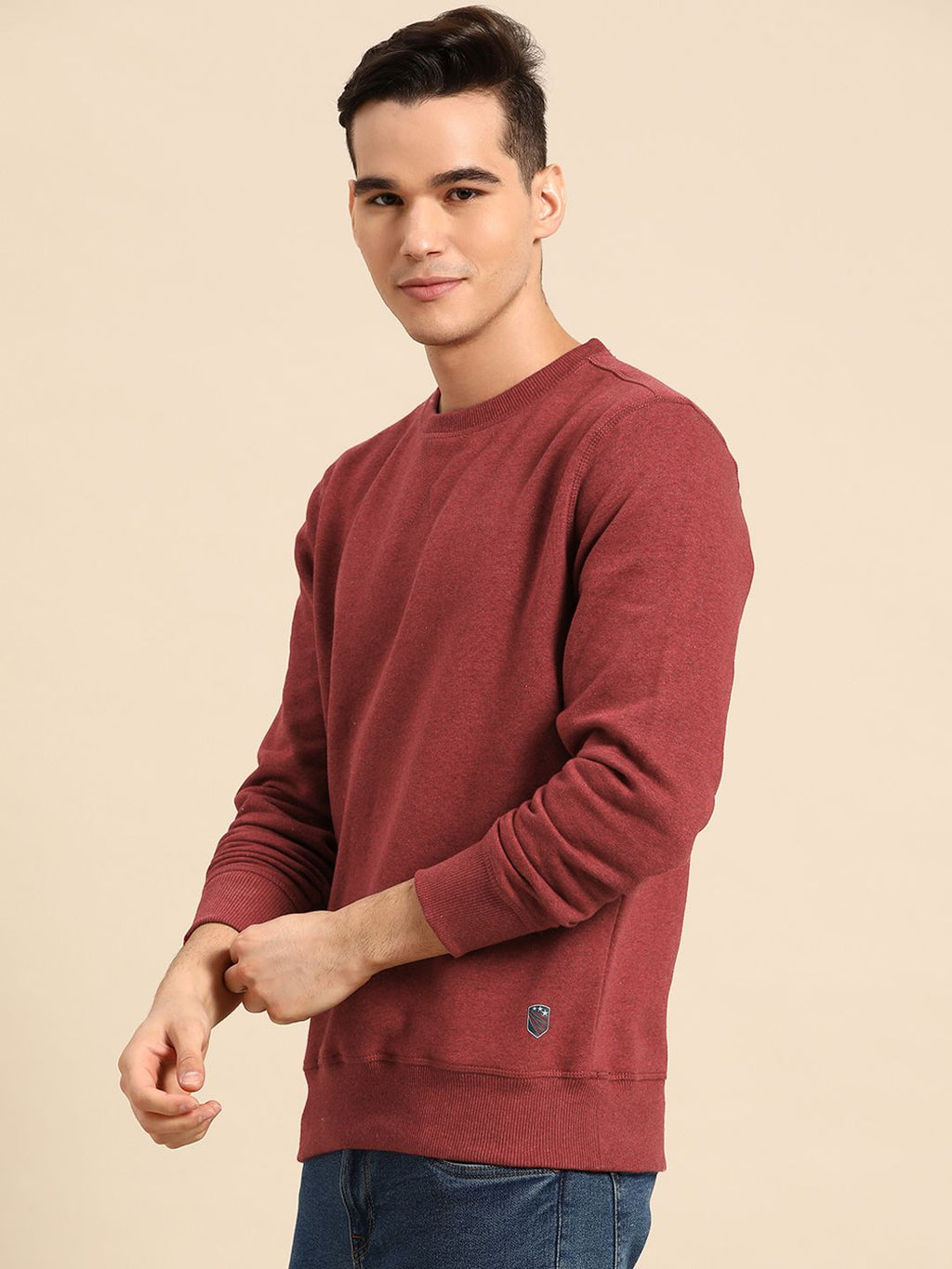  Jockey Men Maroon Melange Super Combed Cotton Rich Sweatshirt