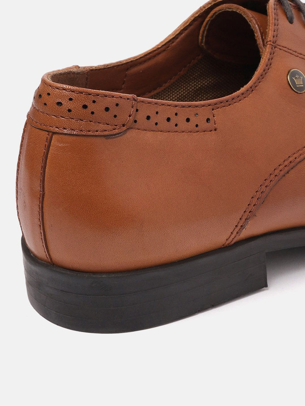  Louis Philippe Men Tan Brown Solid Leather Formal Derbys With Perforated Detail
