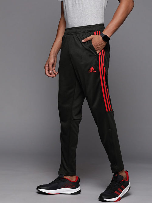 ADIDAS Men Black & Red Sereno Brand Logo Printed Side Striped Track Pants