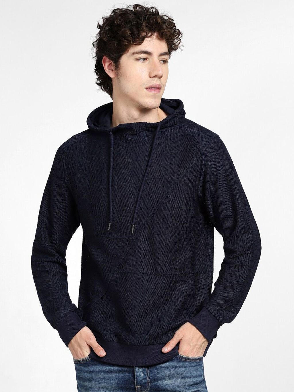  Jack & Jones Men Blue Solid Hooded Sweatshirt
