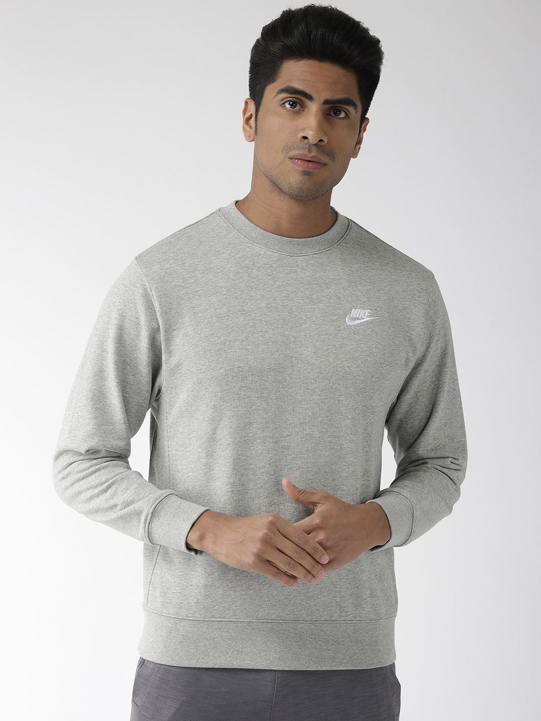  Nike Men Grey Melange Solid Standard Fit AS NSW CLUB CRW FT Sweatshirt