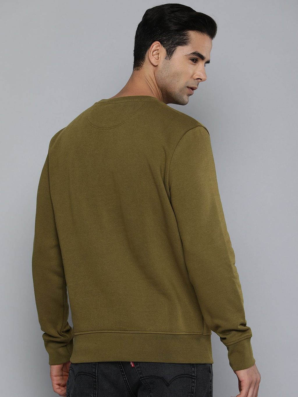  Levis Men Olive Green Brand Logo Printed Pullover Sweatshirt