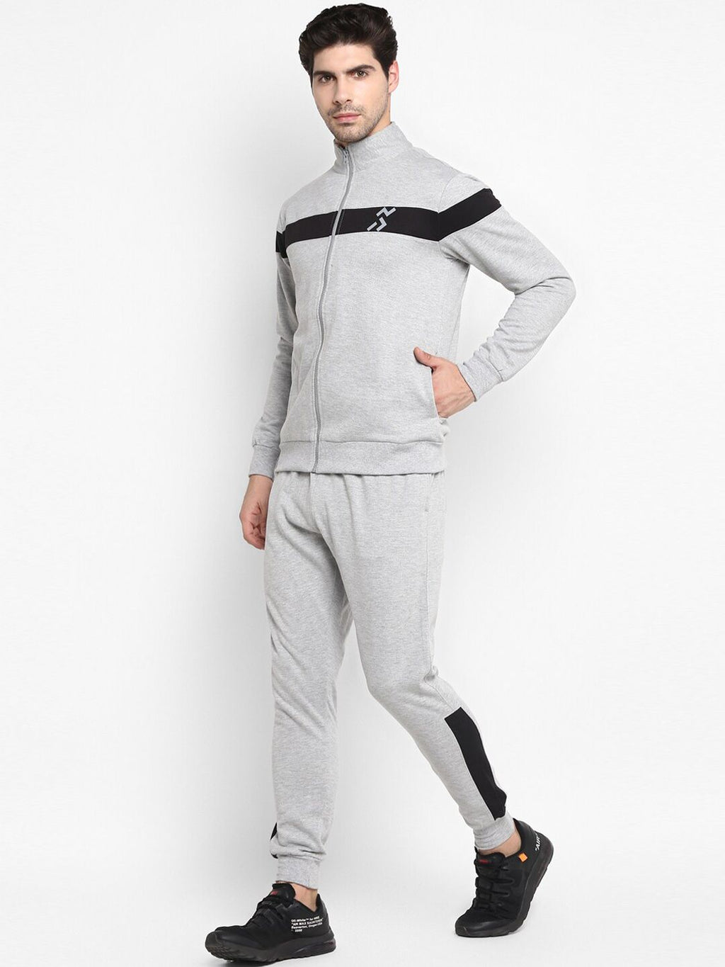  OFF LIMITS Men Grey Melange & Black Solid Track Suit