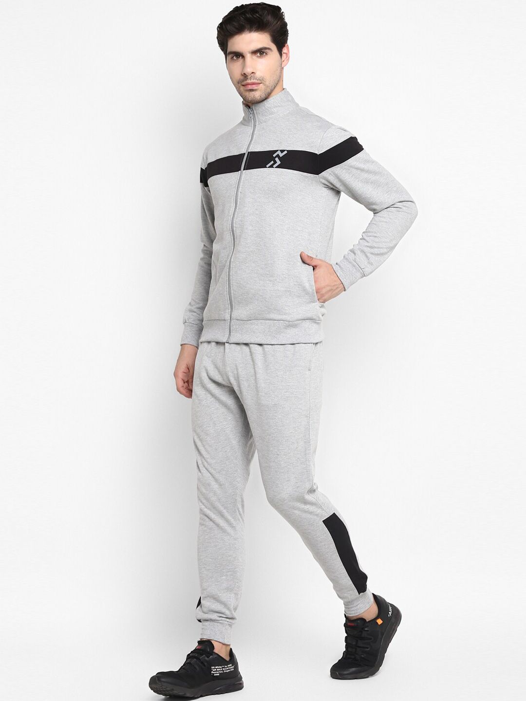  OFF LIMITS Men Grey Melange & Black Solid Track Suit