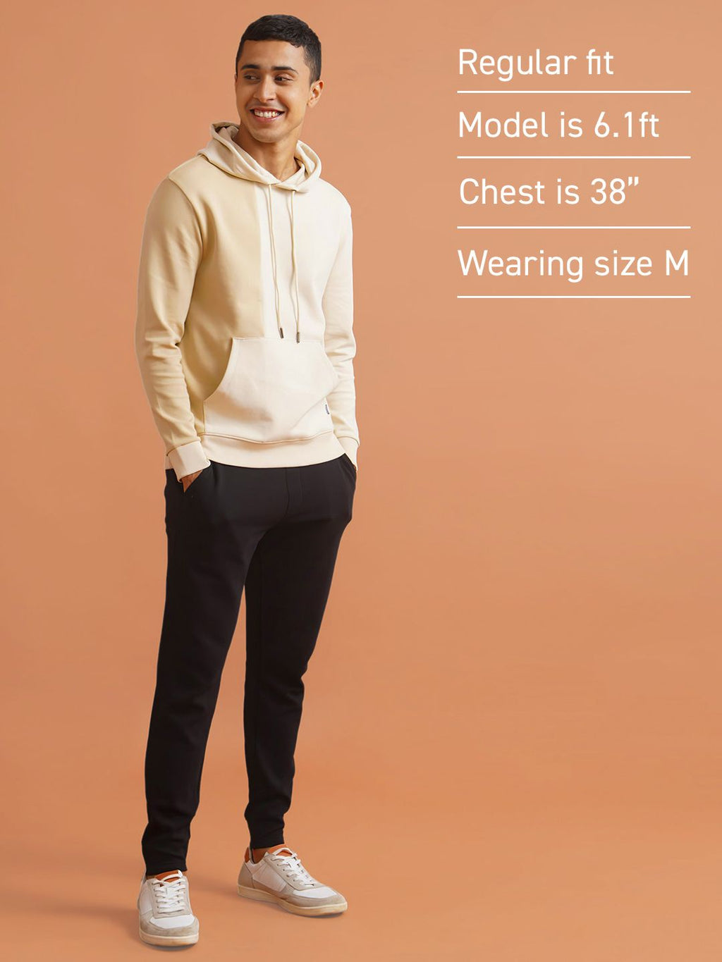  DAMENSCHMen Solid Beige Cotton Regular Fit Colorblock Sweatshirt