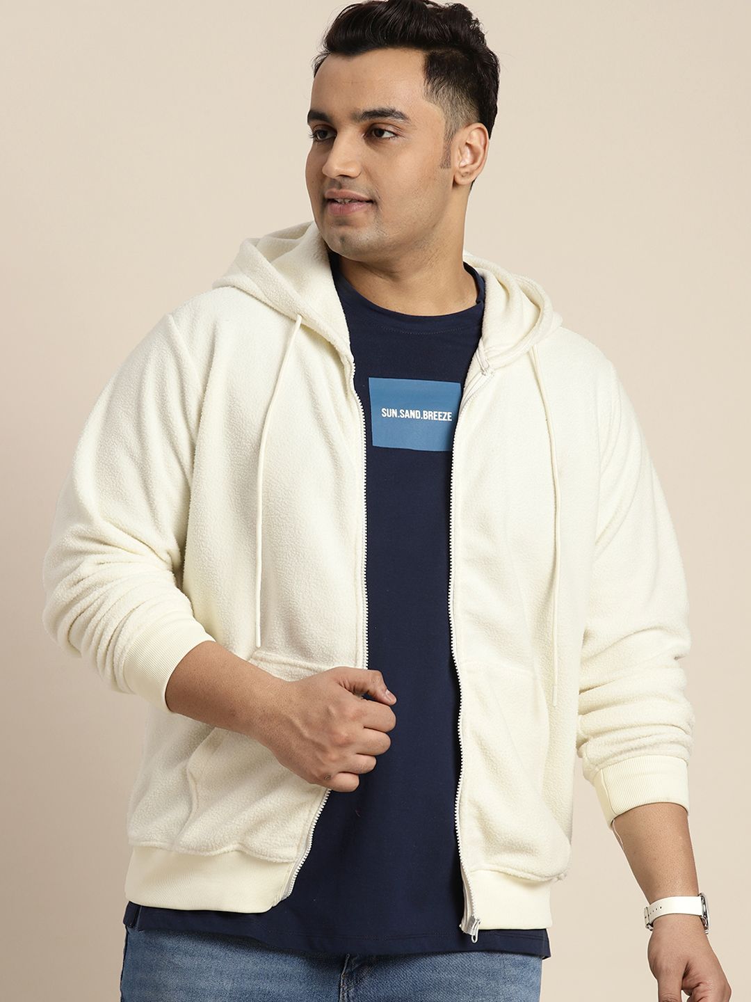  Sztori Men Plus Size Fleece Solid Hooded Sweatshirt