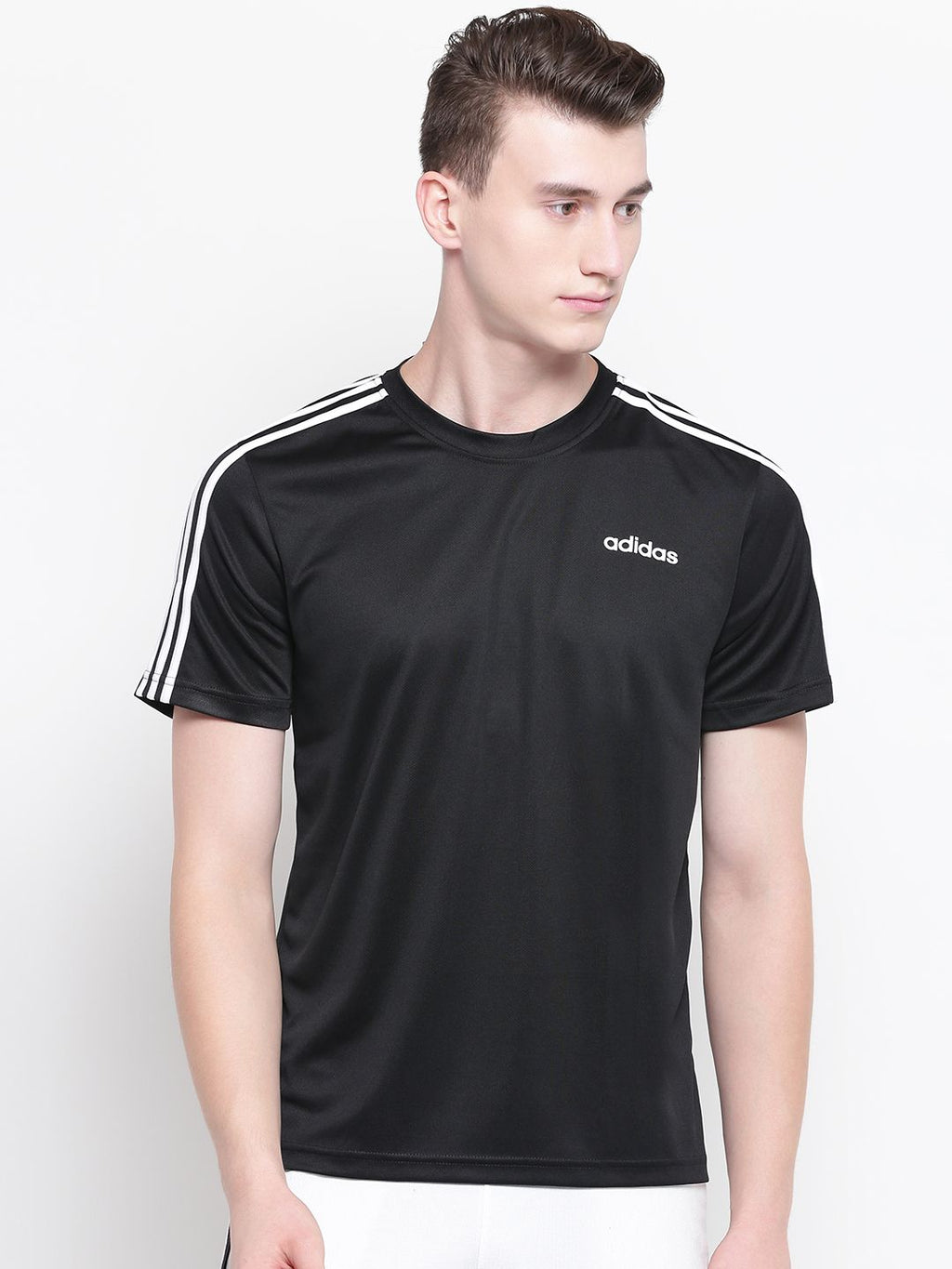  ADIDAS Men White Classic 3-Stripes Solid Round Neck T-shirt