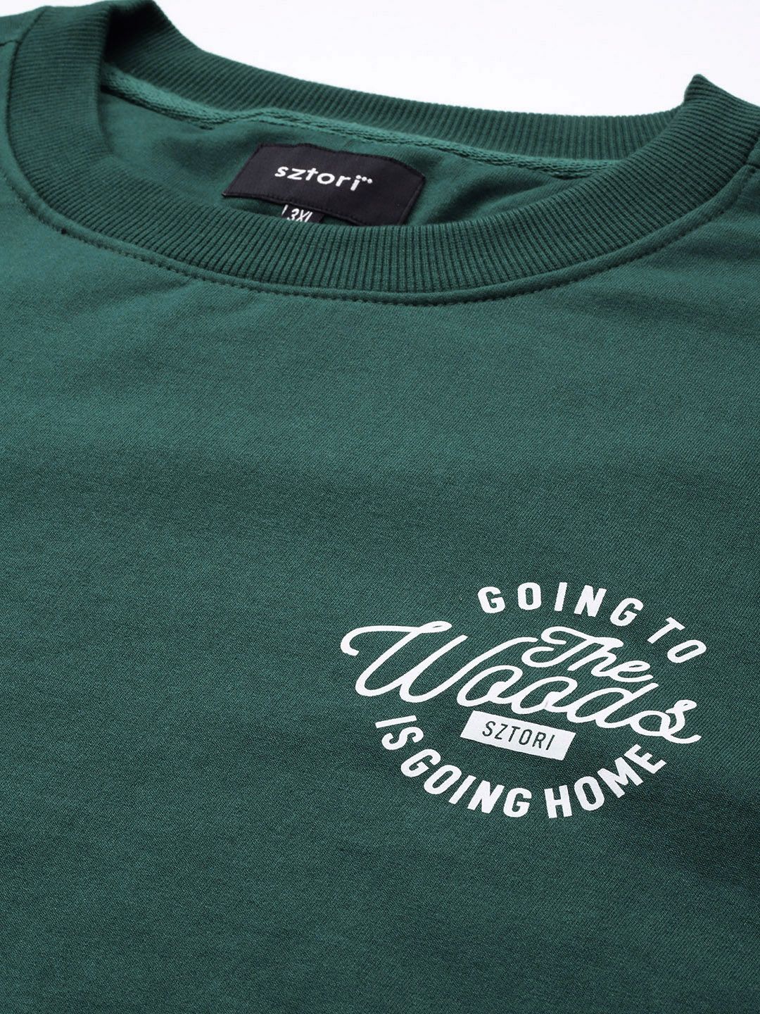  Sztori Men Plus Size Green Solid Sweatshirt