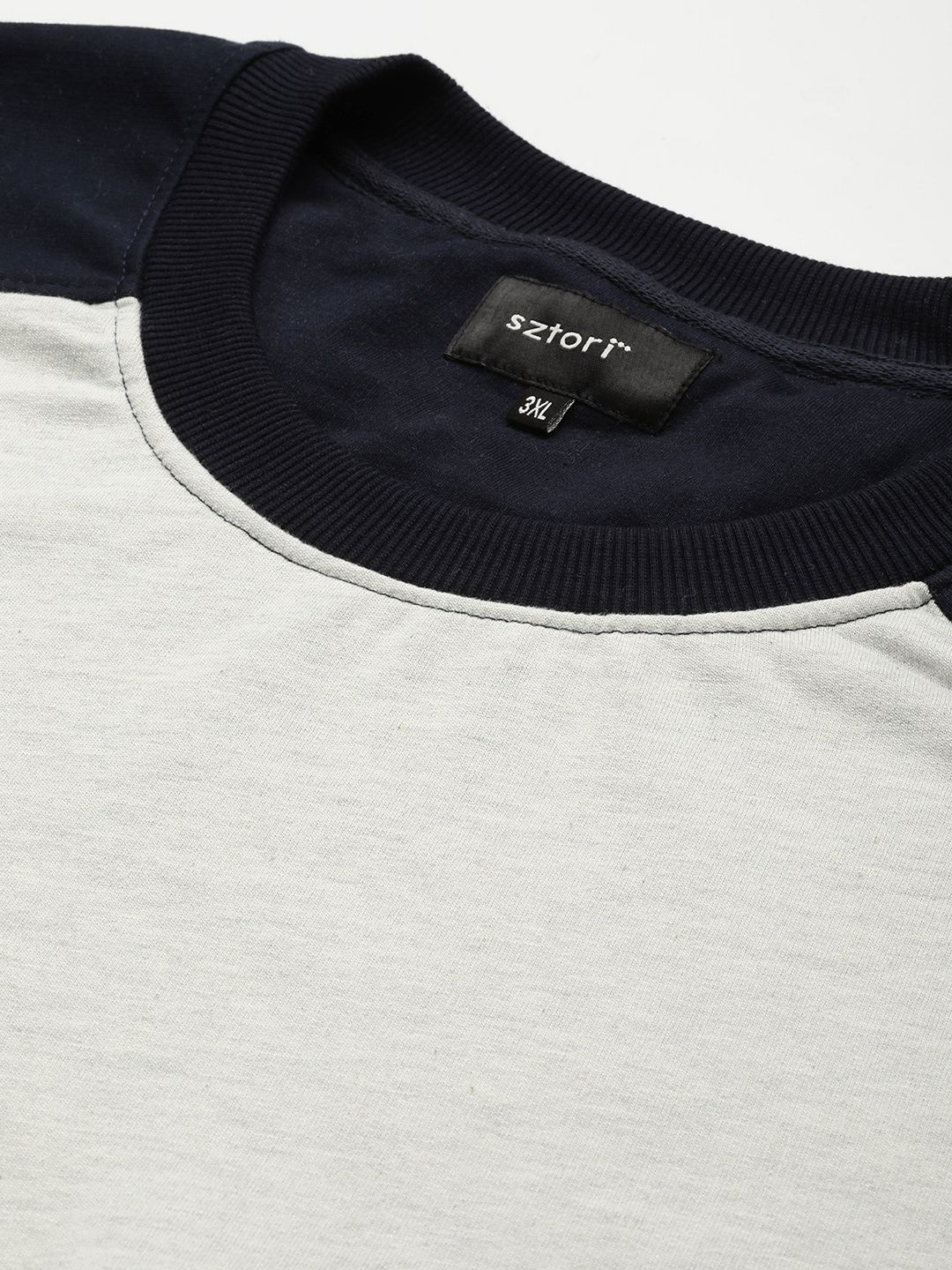  Sztori Men Plus Size Navy Blue & Grey Colourblocked Raglan Sleeves Sweatshirt