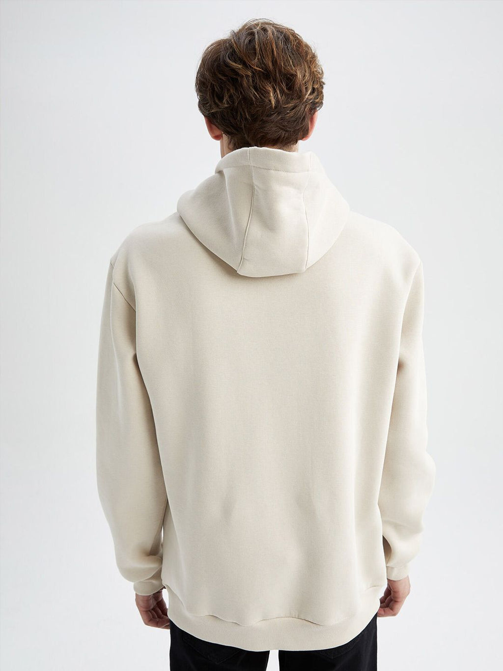  DeFacto Men Cream-Coloured Printed Hooded Sweatshirt