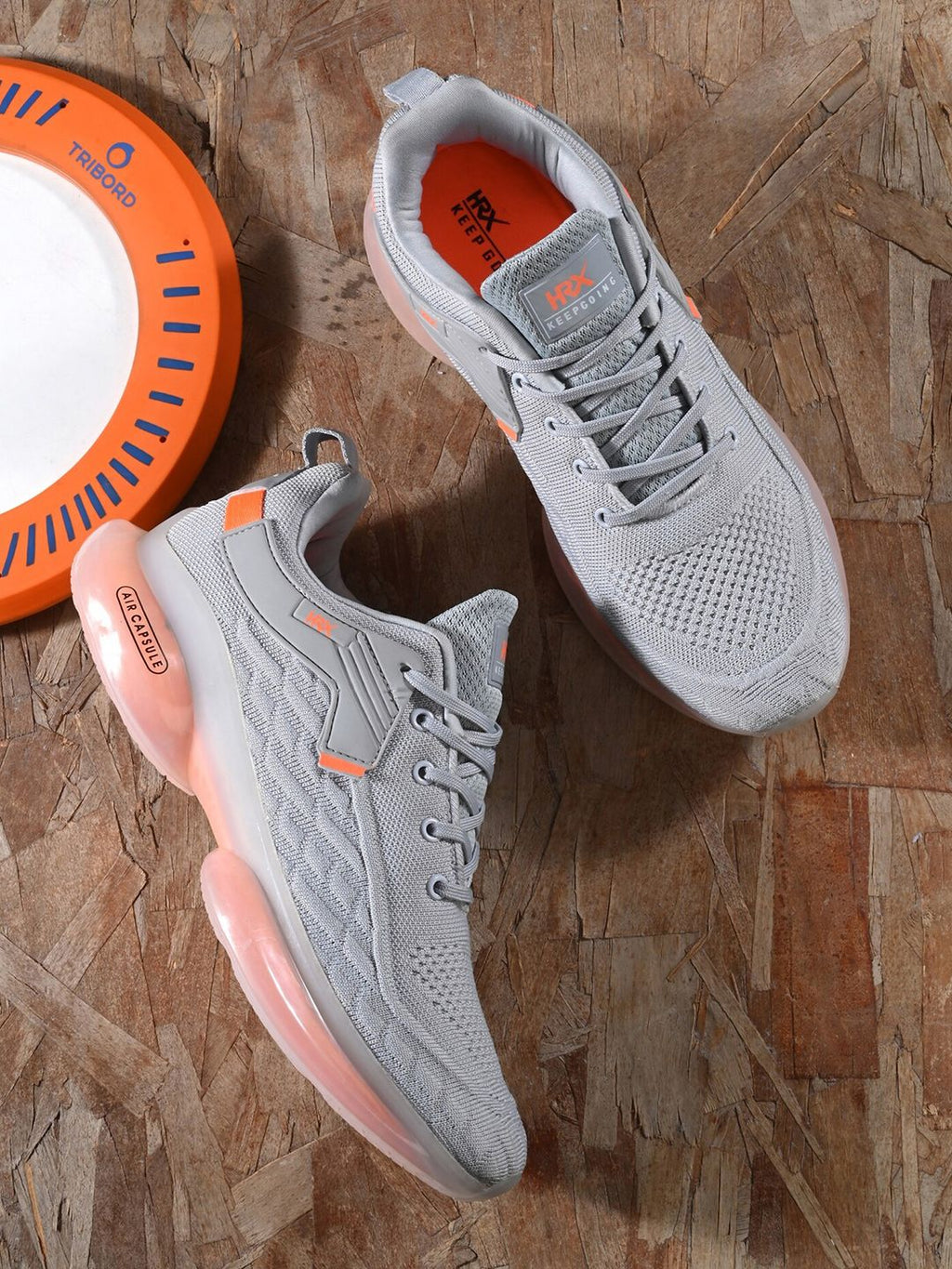  HRX By Hrithik Roshan Men Grey & Orange Mesh Non-Marking Walking Shoes
