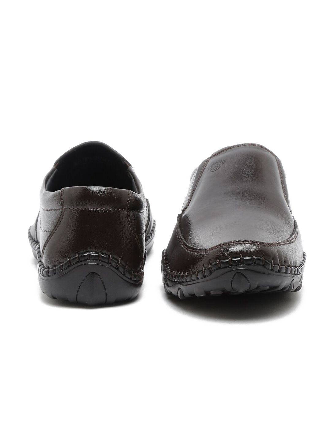  MUTAQINOTI Men Brown Solid Leather Formal Slip-On Shoes