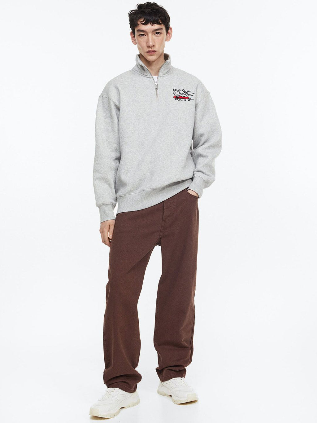  H&M Men Printed Relaxed Fit Zip-Top Sweatshirt