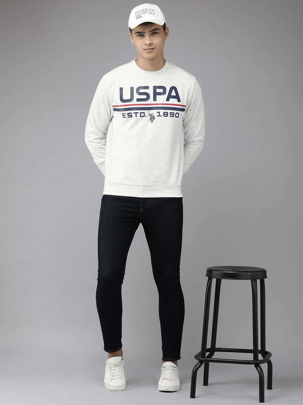 U.S. Polo Assn. U S Polo Assn Men White Brand Logo Printed Round Neck Sweatshirt
