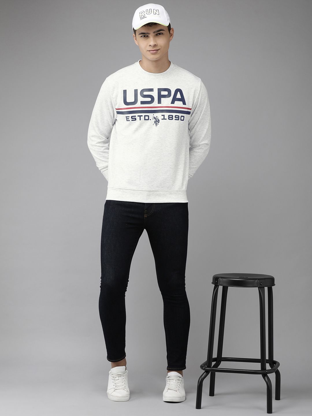 U.S. Polo Assn. U S Polo Assn Men White Brand Logo Printed Round Neck Sweatshirt