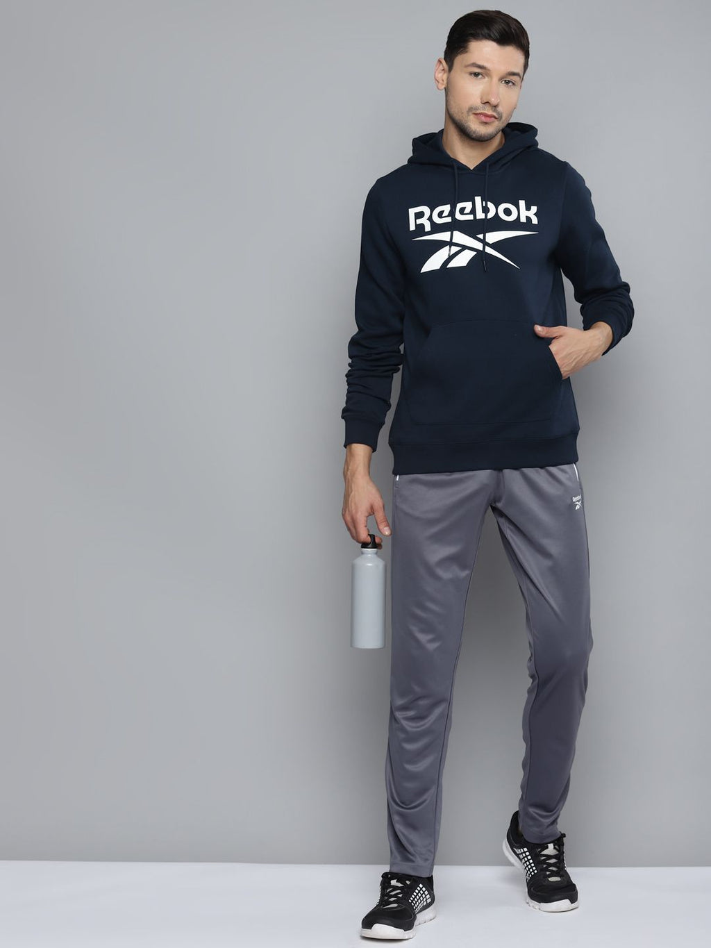  Reebok Men Navy Blue Brand Logo Print FLC OTH Hooded Sweatshirt