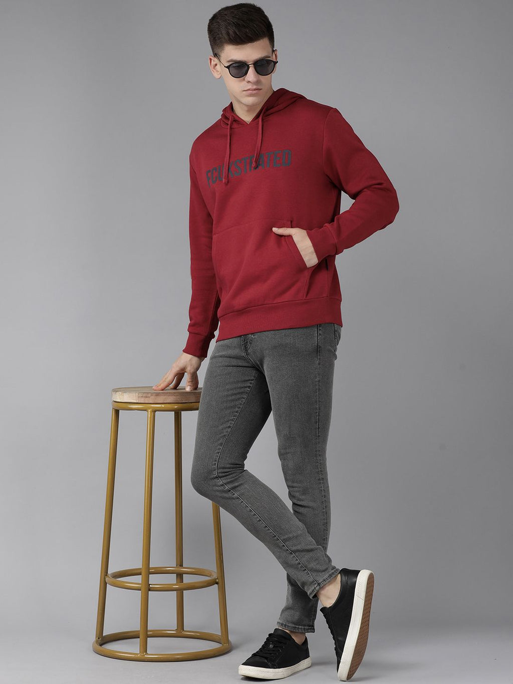  French Connection Men Red Brand Logo Printed Hooded Sweatshirt