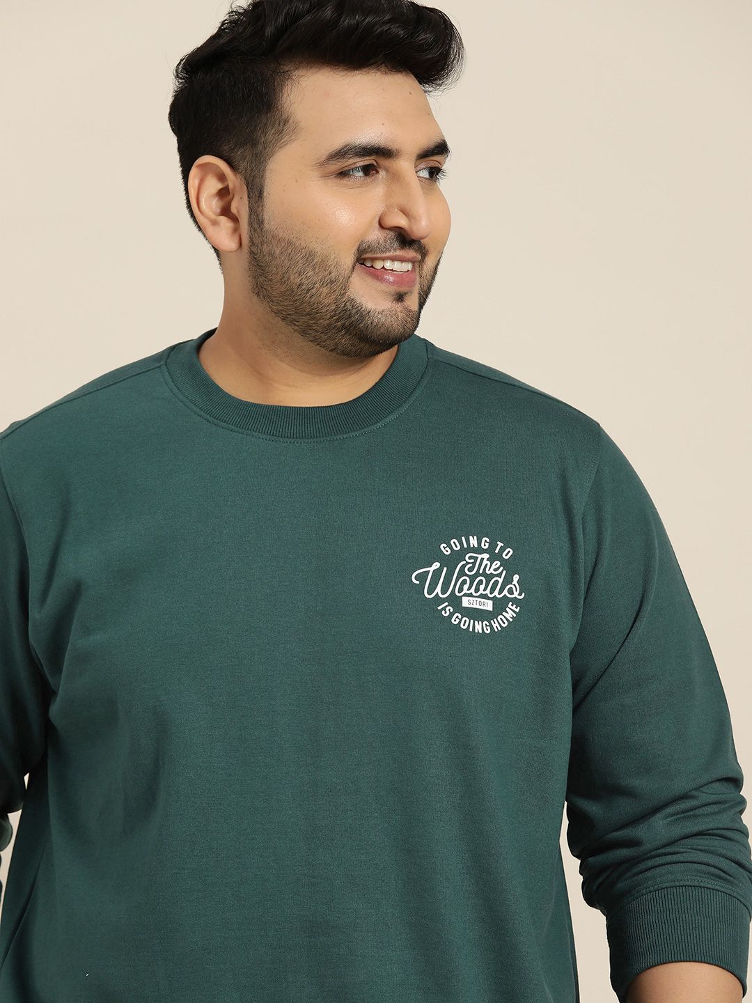  Sztori Men Plus Size Green Solid Sweatshirt