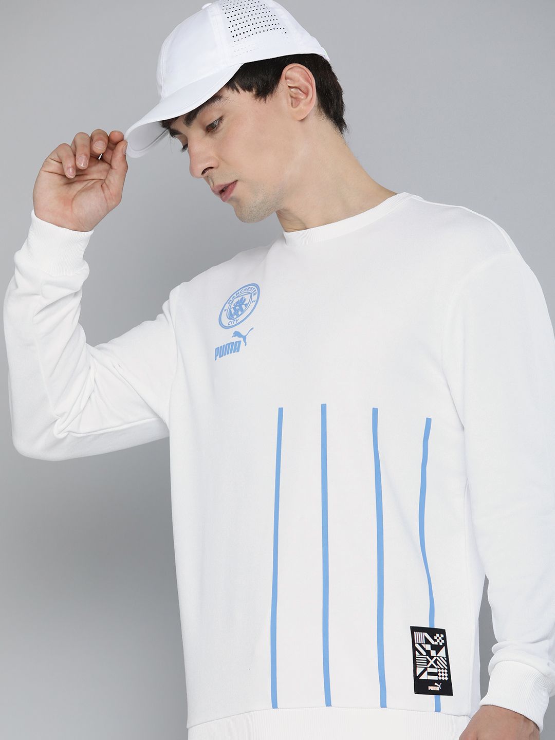  Puma Men Striped Manchester City FC Culture Football Regular Fit Sweatshirt