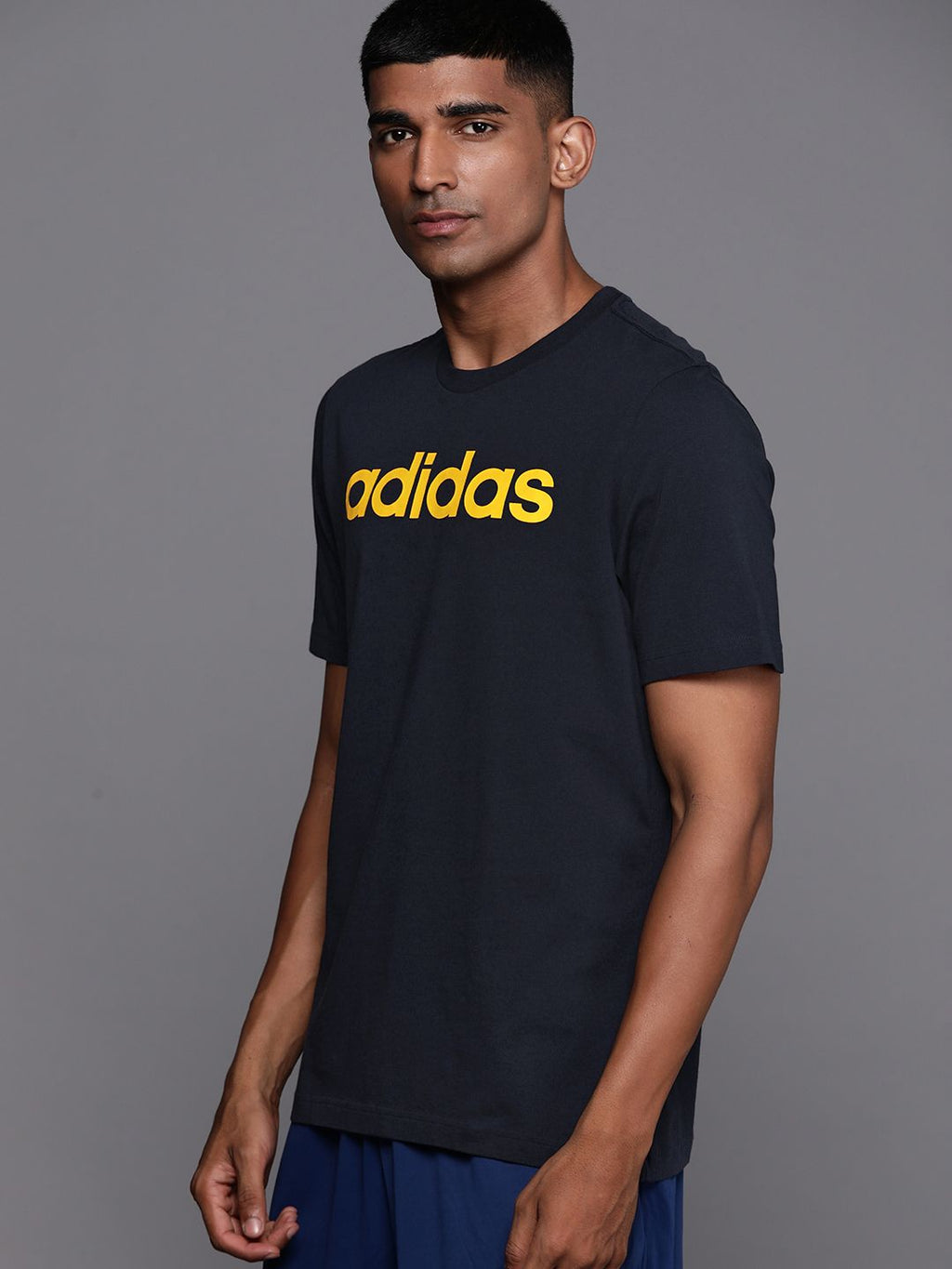  ADIDAS Men Essential Linear Single Jersey Brand Logo Print T-shirt