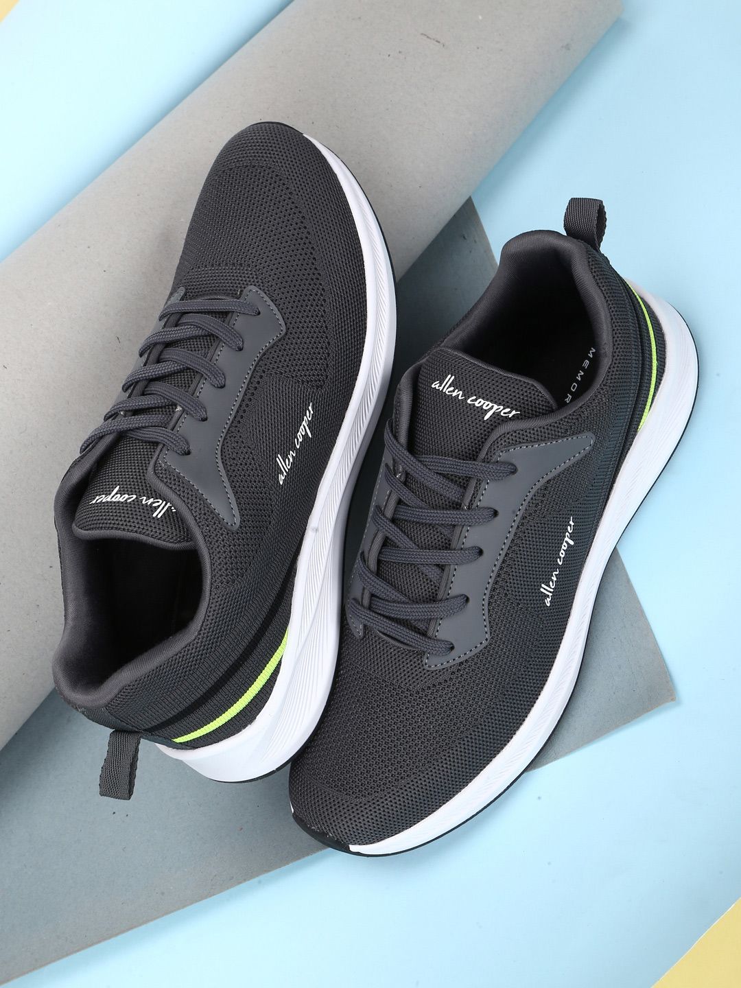  Allen Cooper Men Grey Mesh Running Non-Marking Shoes