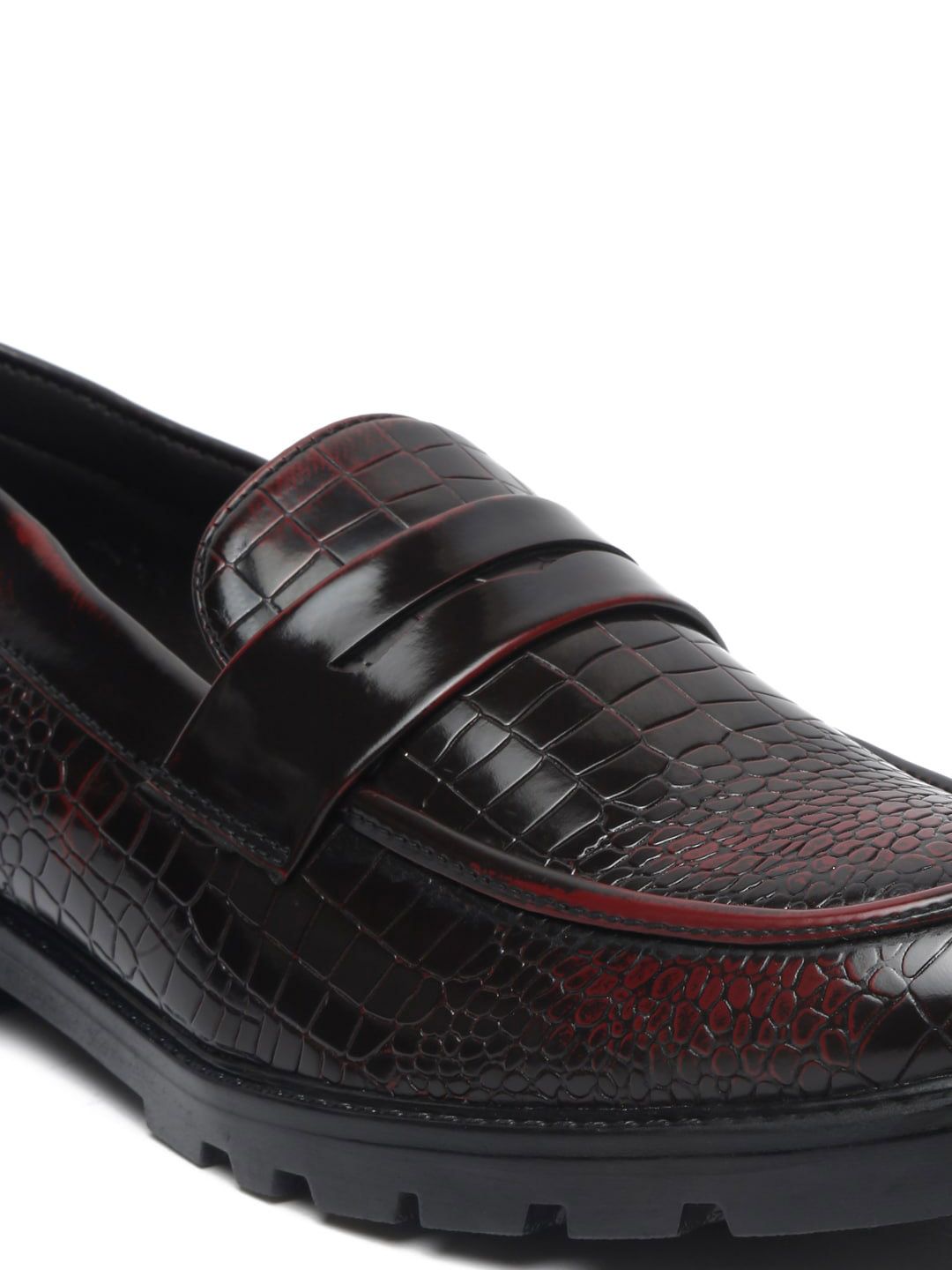  MUTAQINOTI Men Textured Vegan Leather Formal Loafers
