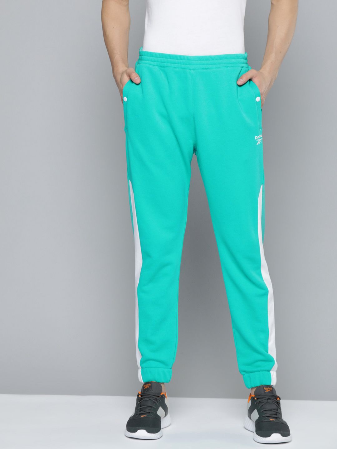  Reebok Classic Men Green & White WCE Contrast Panelled Joggers
