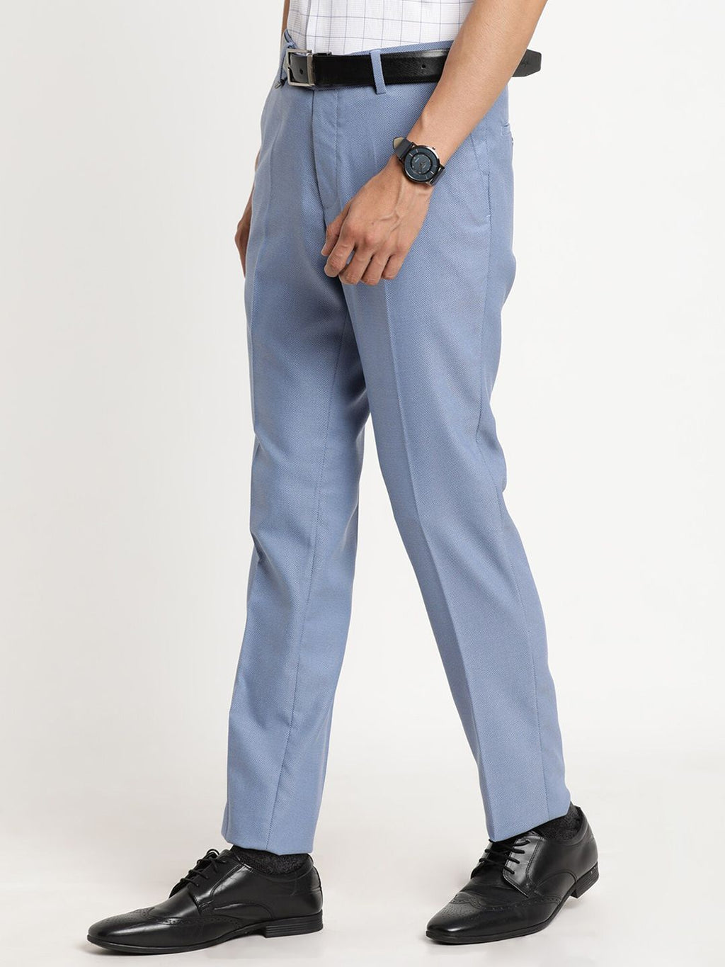  Turtle Men Blue Tailored Slim Fit Formal Trousers