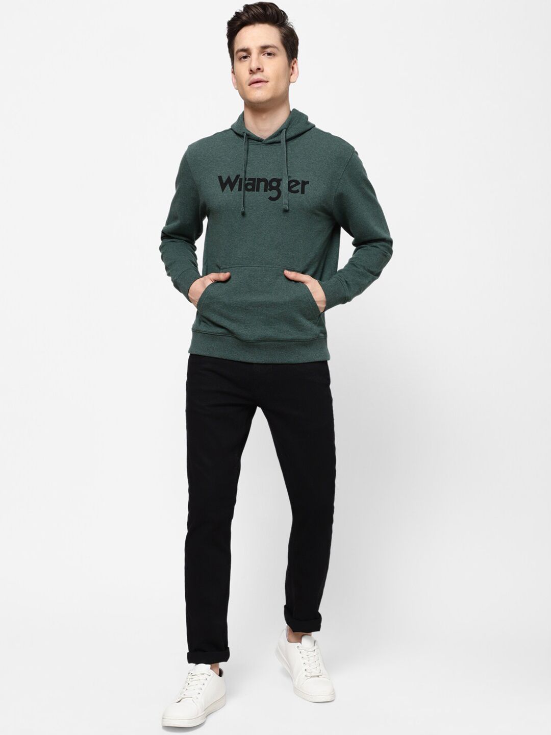  Wrangler Men Green Printed Hooded Sweatshirt
