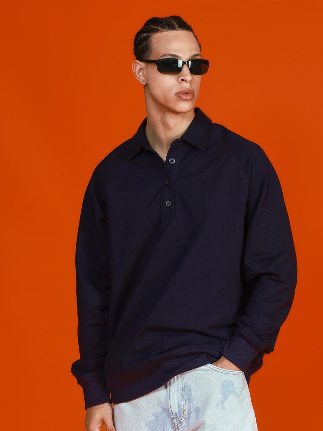  Bonkers Corner Navy Blue Polo Collar Cotton Sweatshirt