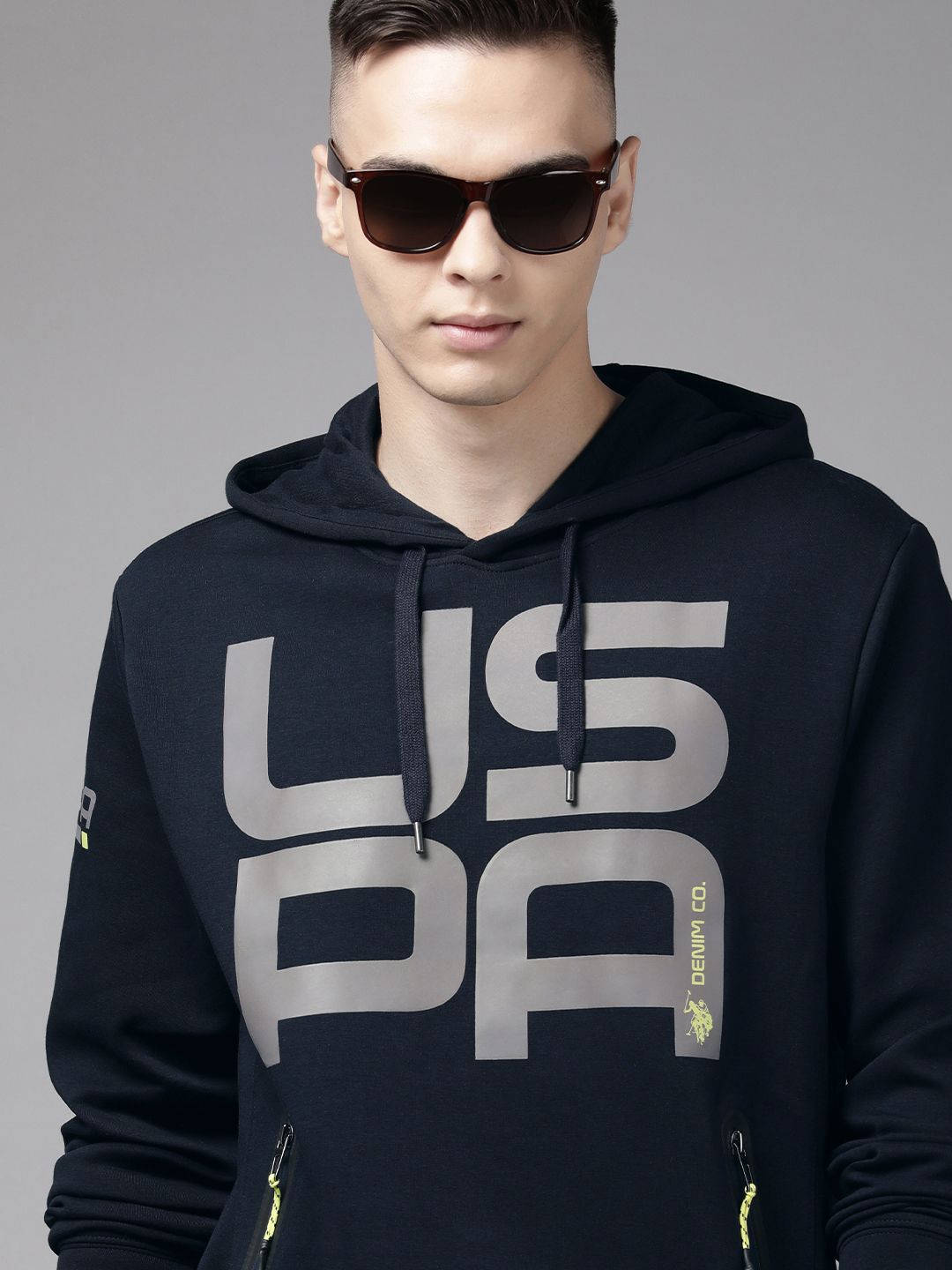  U S Polo Assn Denim Co Men Brand Logo Printed Hooded Sweatshirt