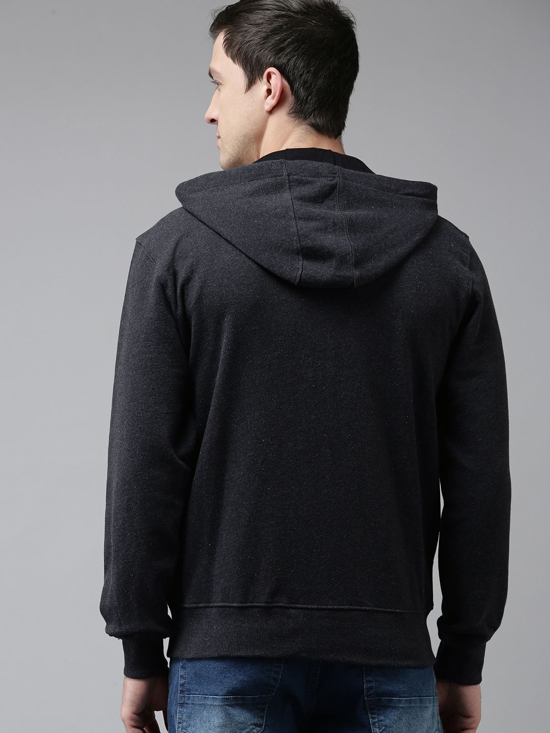 U.S. Polo Assn. U S Polo Assn Men Charcoal Brand Logo Printed Pure Cotton Hooded Sweatshirt