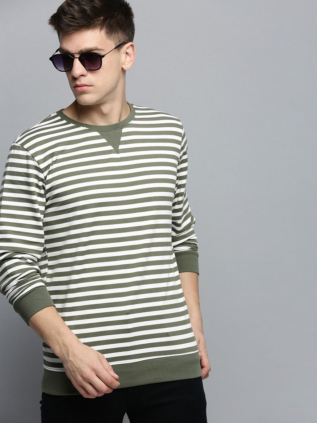  SHOWOFF Striped Knitted Cotton Sweatshirt