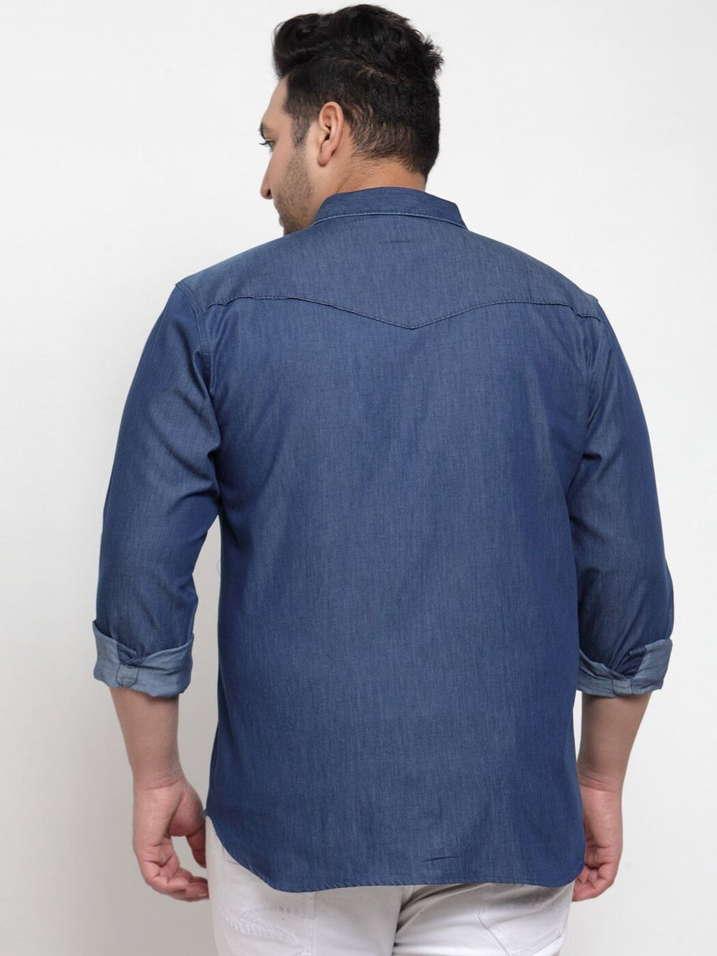 PlusS Men Blue Regular Fit Solid Casual Denim Shirt