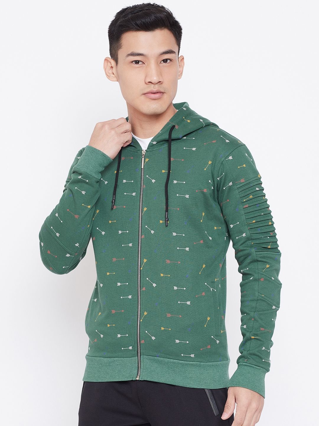  Aesthetic Bodies Men Green & White Printed Hooded Sweatshirt