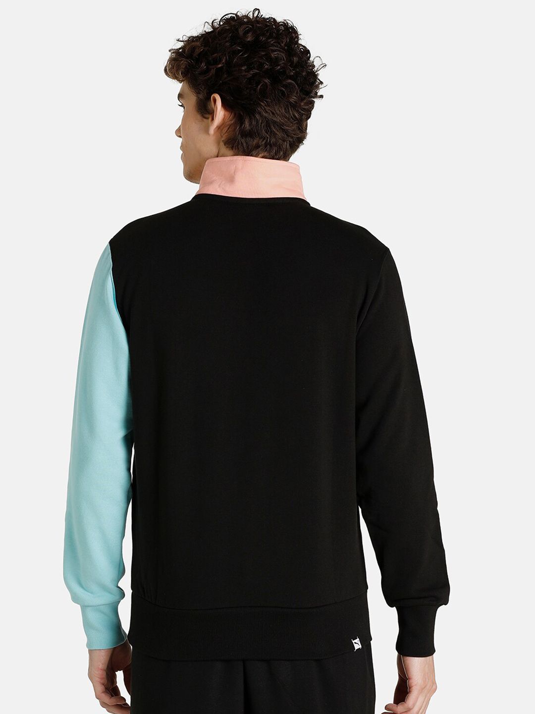  Puma Men Black Downtown Mock Neck Colourblocked Pure Cotton Sweatshirt
