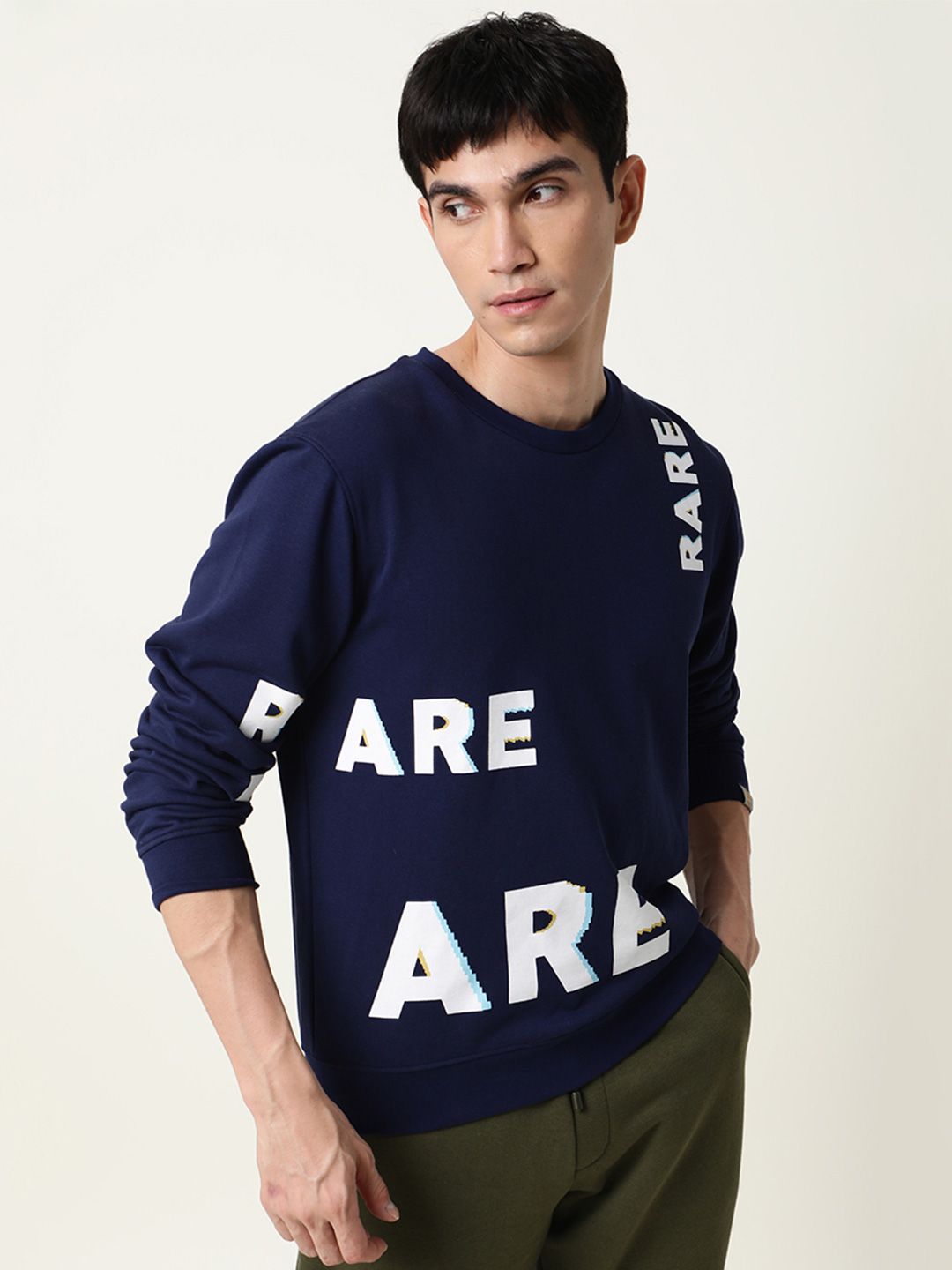  RARE RABBIT Men Navy Blue Printed Cotton Sweatshirt