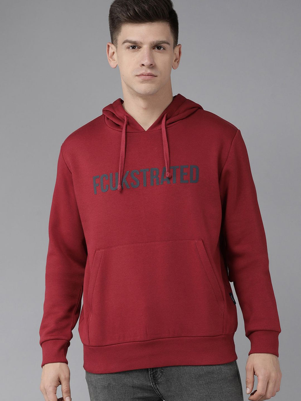  French Connection Men Red Brand Logo Printed Hooded Sweatshirt